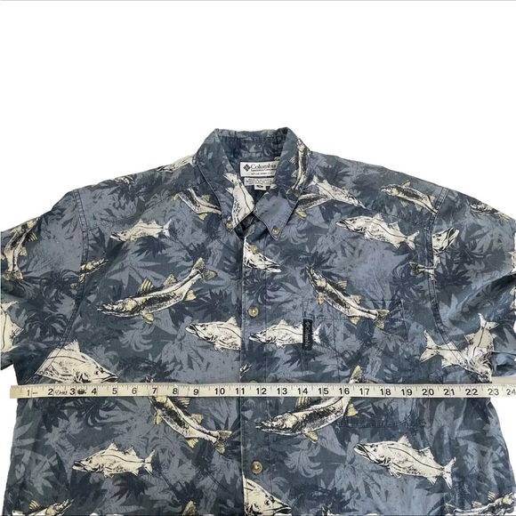 Mens Columbia Fishing Short Sleeve Fish Print Button Up Shirt Sz M Cotton - Picture 6 of 7
